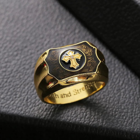 Faith and Strength Jesus Cross Religious Ring