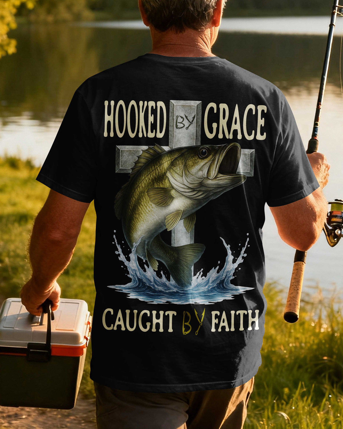 Hooked By Grace Caught By Faith All Over Print T-Shirt