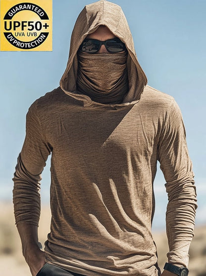 Men's Outdoor Sun Protection Breathable Cool Mask Hooded Sun Protection Long-Sleeved Top