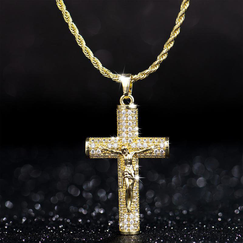 Cross Diamond-studded Cuban Chain Necklace