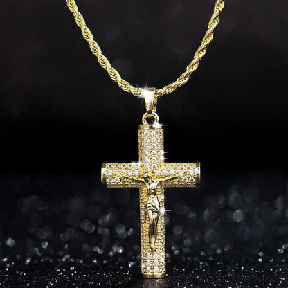 Cross Diamond-studded Cuban Chain Necklace
