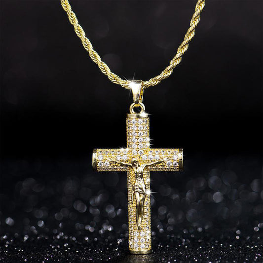 Cross Diamond-studded Cuban Chain Necklace