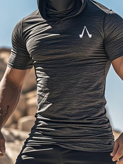 Men's Outdoor Sun Protection Breathable Cool Mask Hooded Sun Protection Short-Sleeved Top
