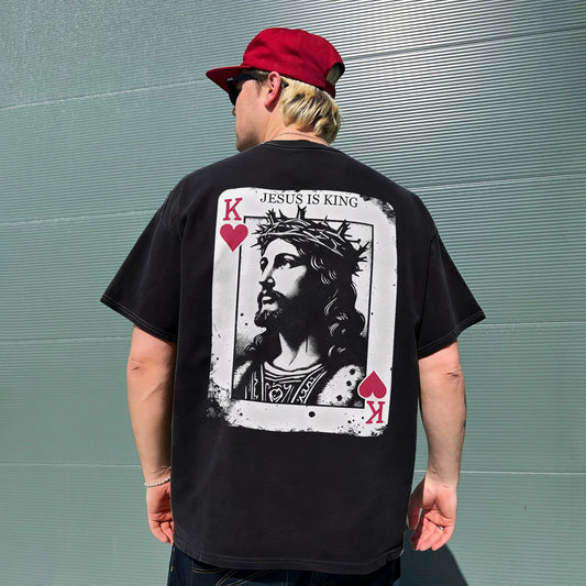 Jesus Is King Printed Men's Washed Tee