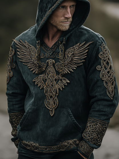 Viking Style Inspired Raven Golden Rune 3D Printed Unisex Casual Hoodie
