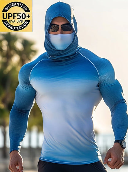 Men's Outdoor Sun Protection Breathable Cool Hooded Sun Protection Long-Sleeved Top