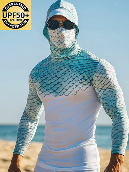 Men's Outdoor Sun Protection Breathable Cool Hooded Sun Protection Long-Sleeved Top