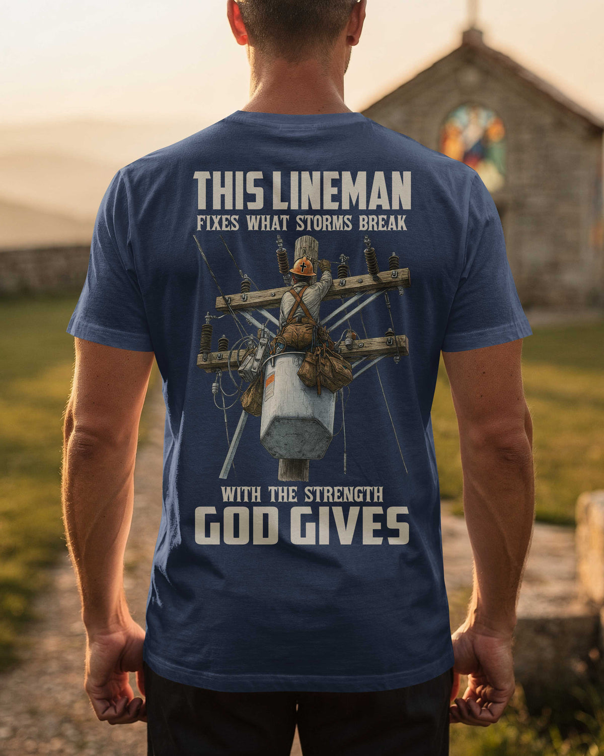 This Lineman Fixes What Storms Break With The Strength God Gives V-neck