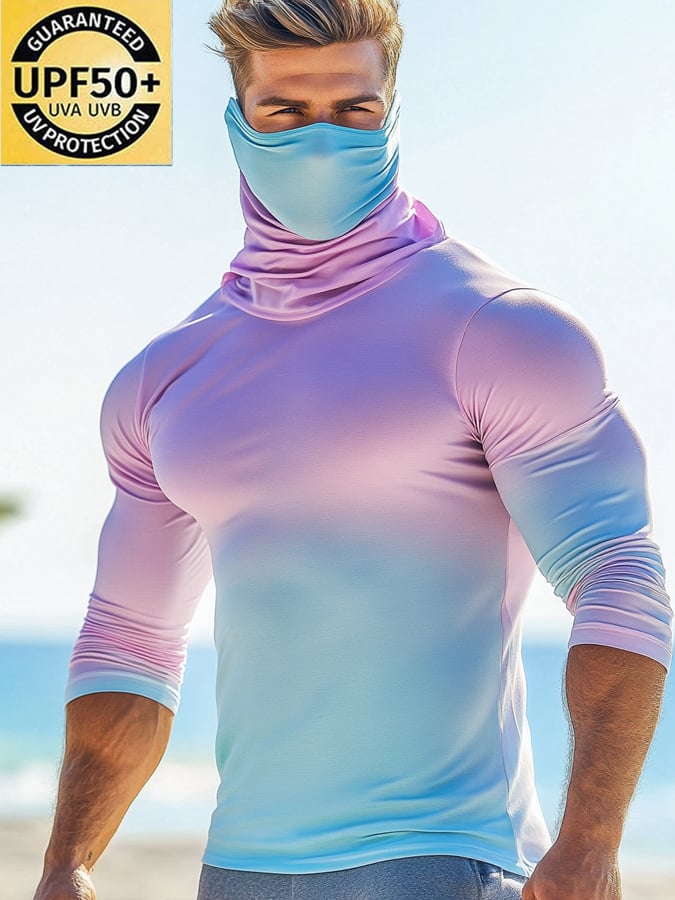 Men's Outdoor Sun Protection Breathable Cool Mask Hooded Sun Protection Long-Sleeved Top