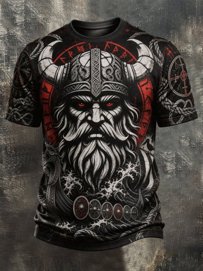 Men's Vintage Viking-Print T-Shirt
