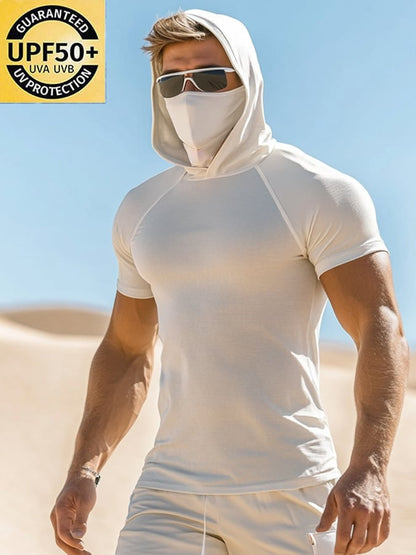 Men's Outdoor Sun Protection Breathable Cool Mask Hooded Sun Protection Short-Sleeved Top