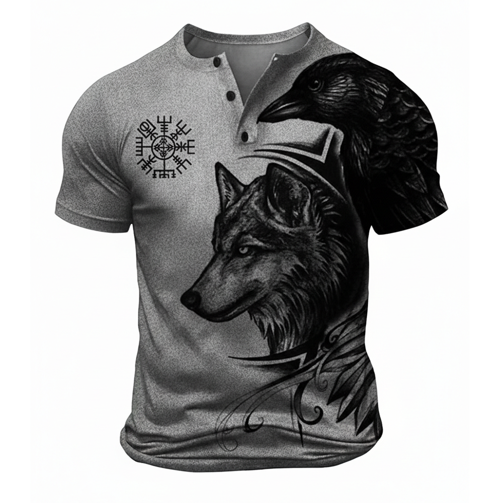 Graphic Wolf Viking Fashion Retro Retro Classic Men's 3D Printed T-shirt T-shirt Henley Shirt