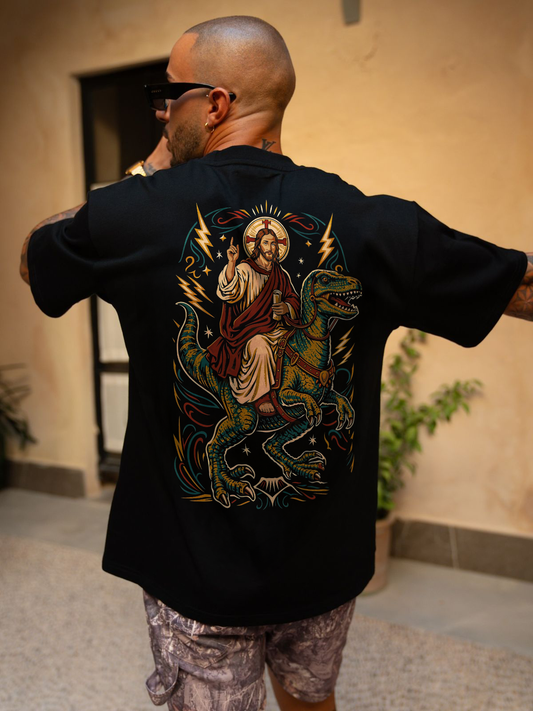 Jesus Riding A T-Rex Printed Men's T-shirt