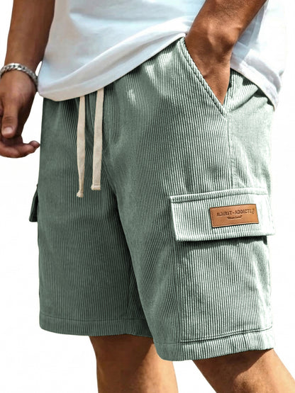 Retro Cargo multi-pocket leather label embroidered shorts