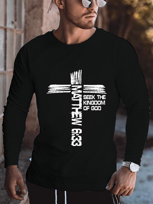 Matthew 6:33 Christian Bible Verse And Cross Cotton Long Sleeve T-Shirt