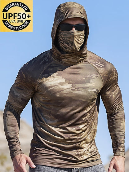 Men's Outdoor Sun Protection Breathable Cool Mask Hooded Sun Protection Long-Sleeved Top