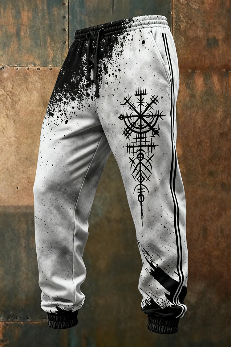 Nordic Viking Retro Totem Ink-Splash Gradient Print Pants