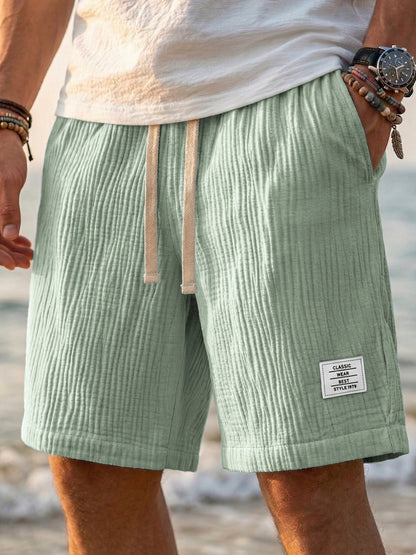 Men's Breathable Linen Loose Fit Embroidered Logo Casual Holiday Shorts