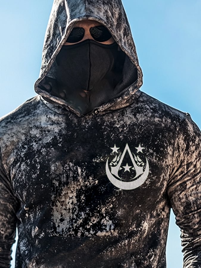 Men's Outdoor Sun Protection Breathable Cool Mask Hooded Sun Protection Long-Sleeved Top