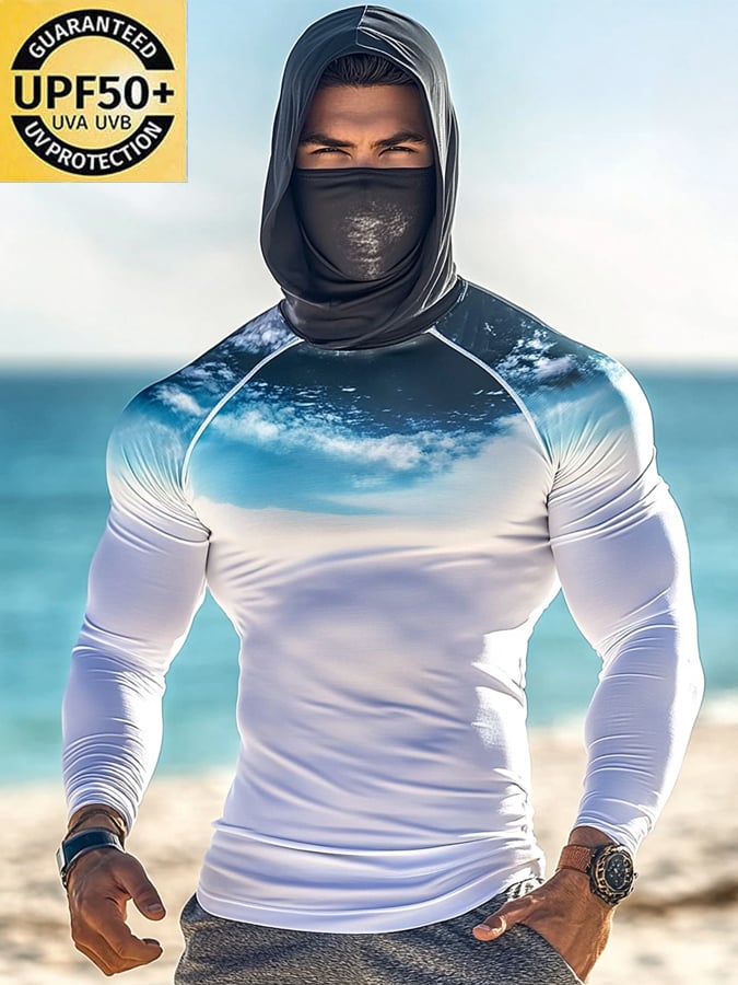Men's Outdoor Sun Protection Breathable Cool Hooded Sun Protection Long-Sleeved Top