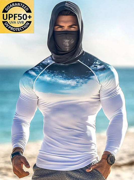 Men's Outdoor Sun Protection Breathable Cool Hooded Sun Protection Long-Sleeved Top