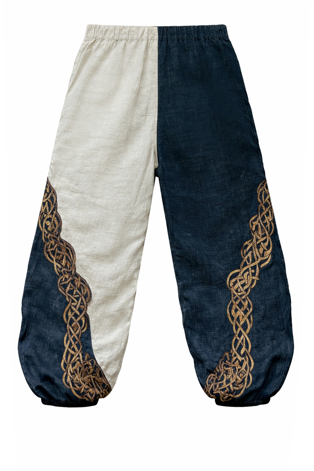 Vintage Forest Wolf & Celtic Knot Patchwork Printed Casual Cotton-Linen Pants