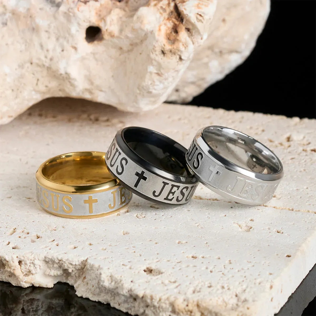 Titanium Steel Ring with Laser engraving JESUS