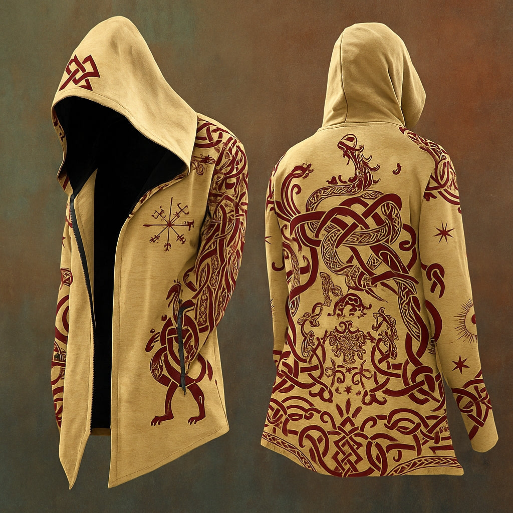 Men's Viking Mythology Jörmungandr Totem Hooded Jacket