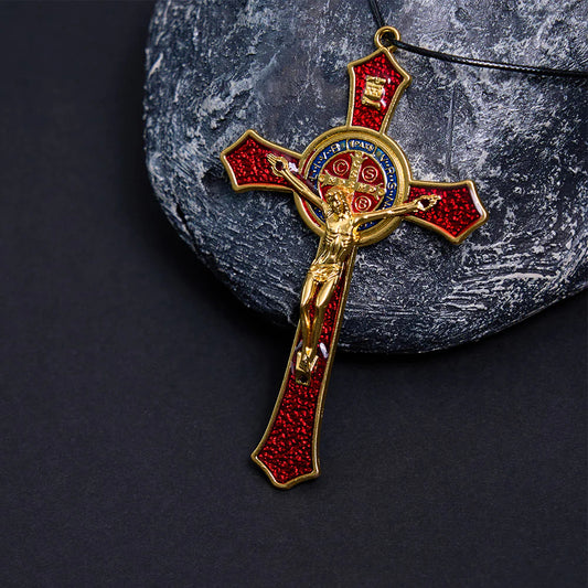 Classic Style RedBlue Crafted Crucifix Big Size Pendant Necklace