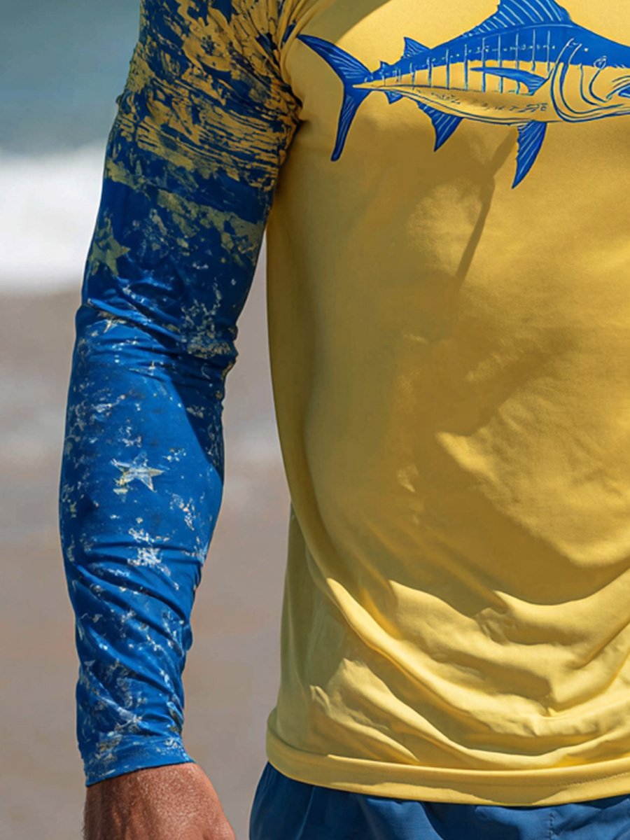 Men's Outdoor Sun Protection Breathable Cool Face Mask Hooded Printed Long-Sleeved Top
