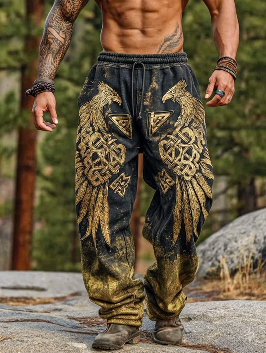 Men's Viking Raven Runes Gradient Celtic Totem Nordic Retro Pants