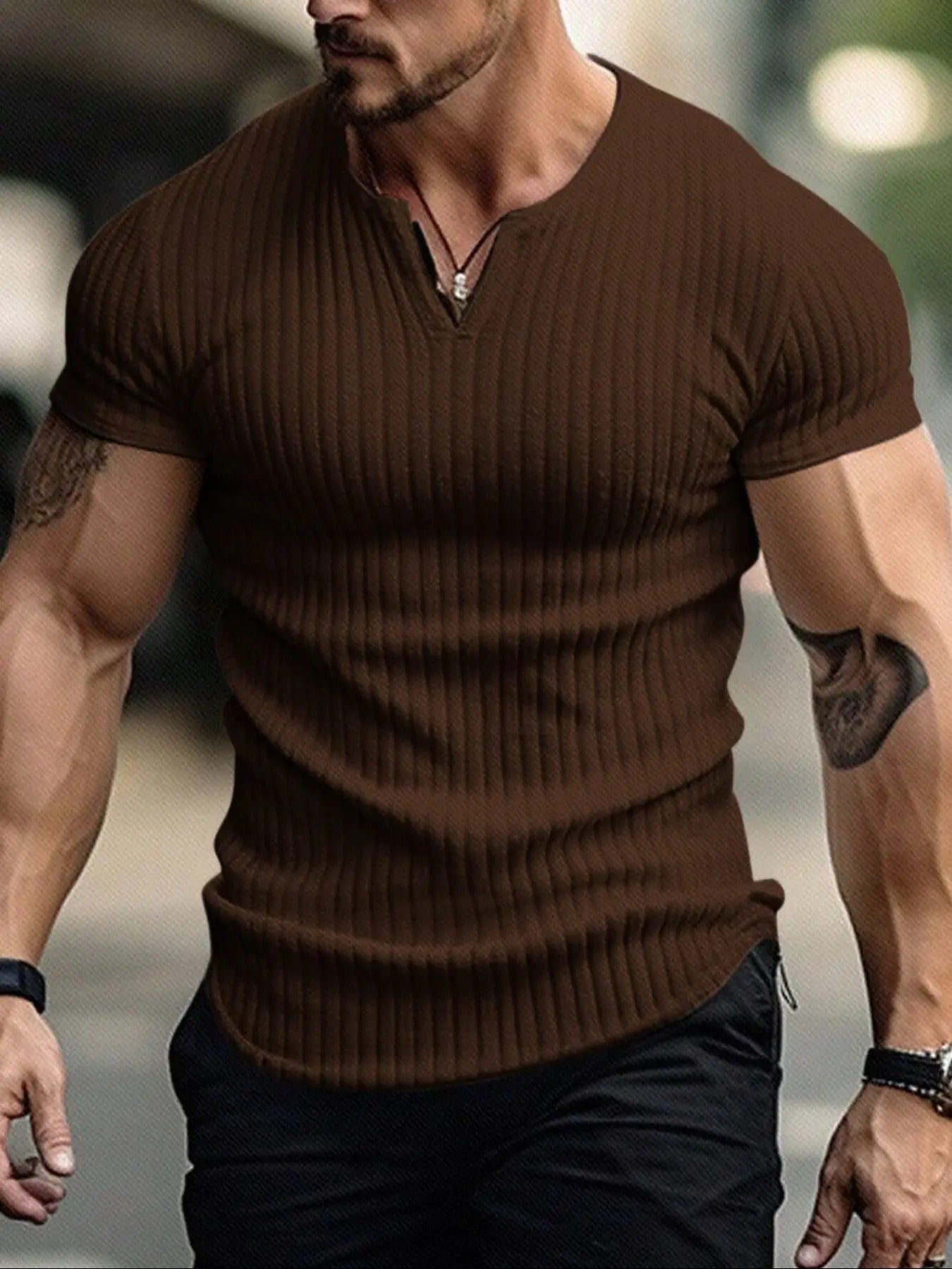 Men's Textured V-Neck T-Shirt