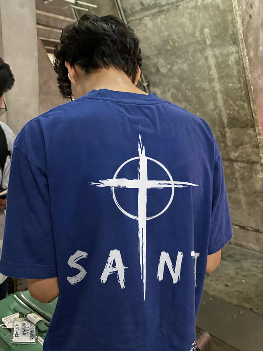Saint Ring Cross Brush Stroke Printed Men's T-shirt