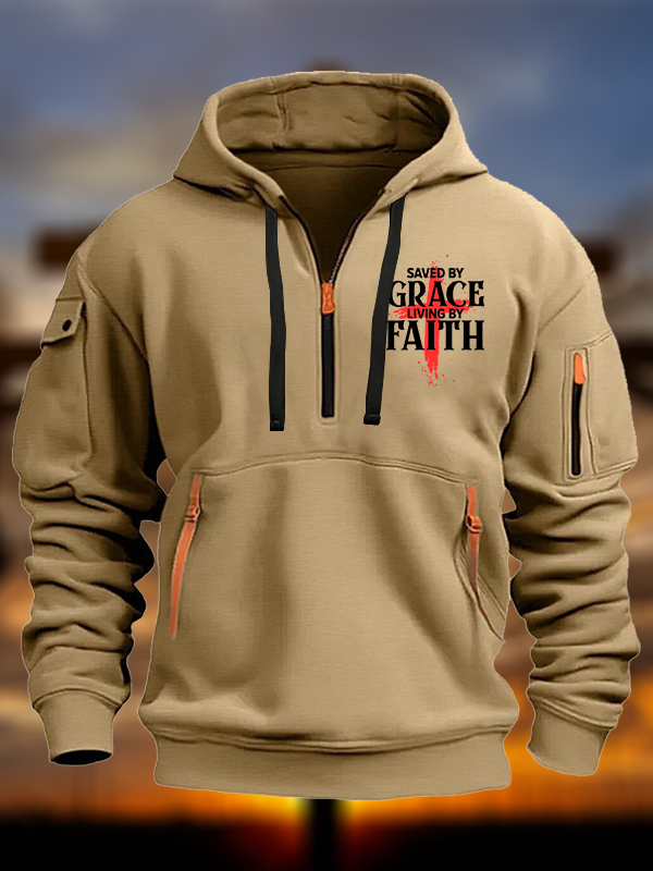 Saved By Grace Living By Faith Jesus God Christian Zipper Hoodies