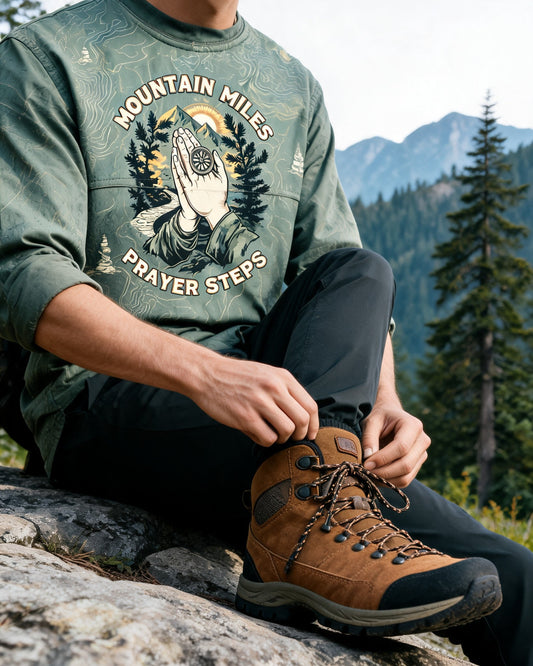 Christian Shirt Green Mountain Prayer Hiking AOP Tee