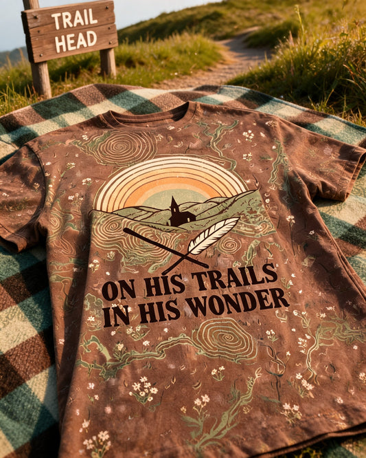 Vintage Christian Hiking Shirt On His Trails In His Wonder AOP Tee