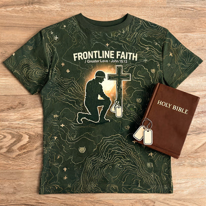 Christian Veteran Shirt - Frontline Faith Short Sleeve AOP Tee
