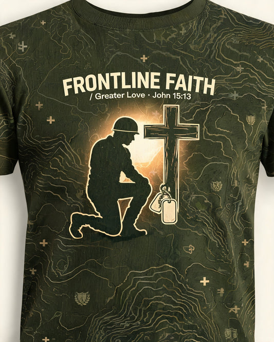 Christian Veteran Shirt - Frontline Faith Short Sleeve AOP Tee