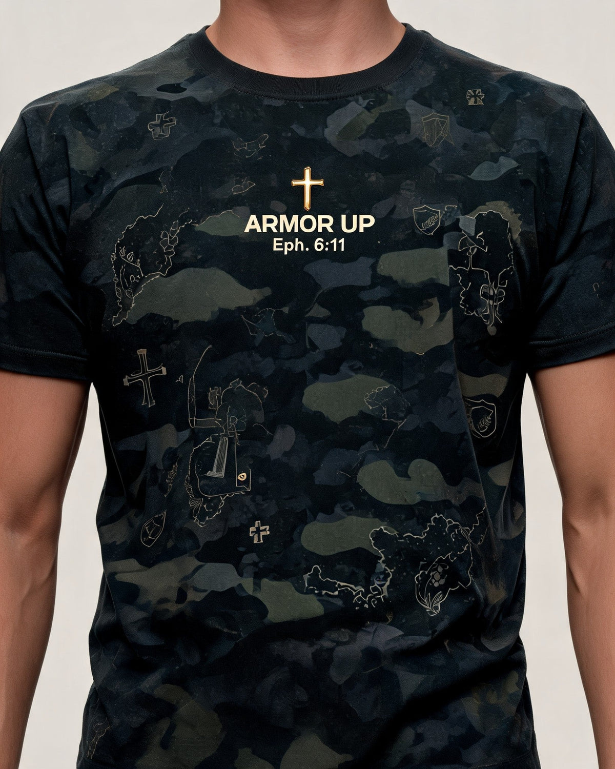 Christian Shirt Camo - Armor Up Veteran Short Sleeve AOP Tee
