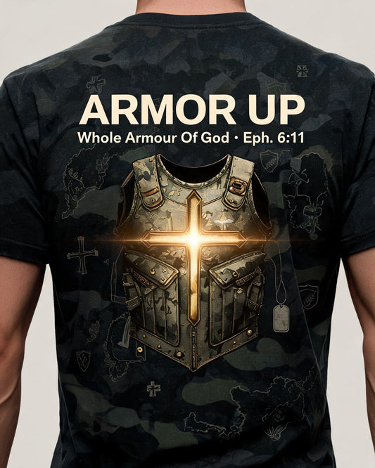Christian Shirt Camo - Armor Up Veteran Short Sleeve AOP Tee