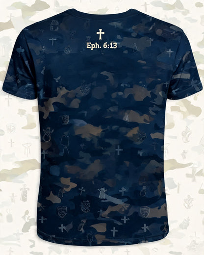 Christian Shirt Cross - Still Standing By Grace Short Sleeve AOP Tee