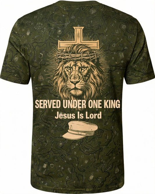Christian Shirt Lion - Served Under One King Lion Of Judah AOP Tee