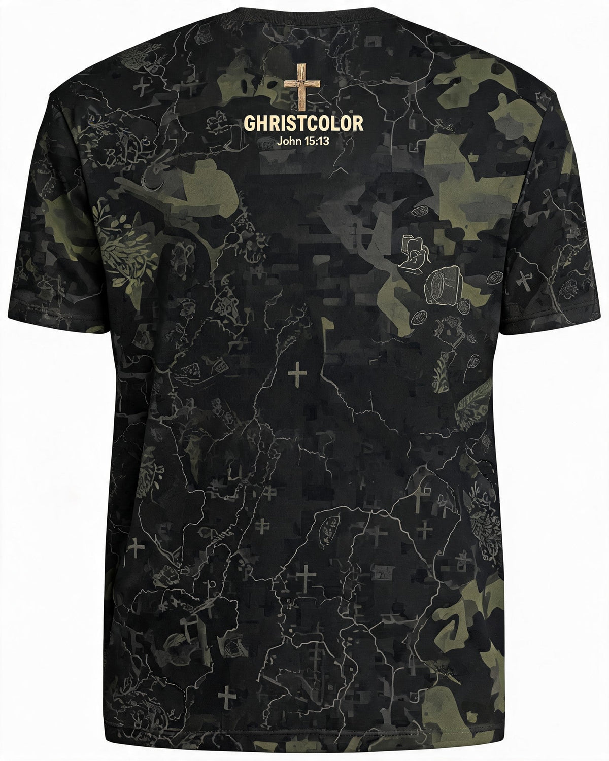 Christian Shirt Green - Greater Love Veteran Short Sleeve AOP Tee
