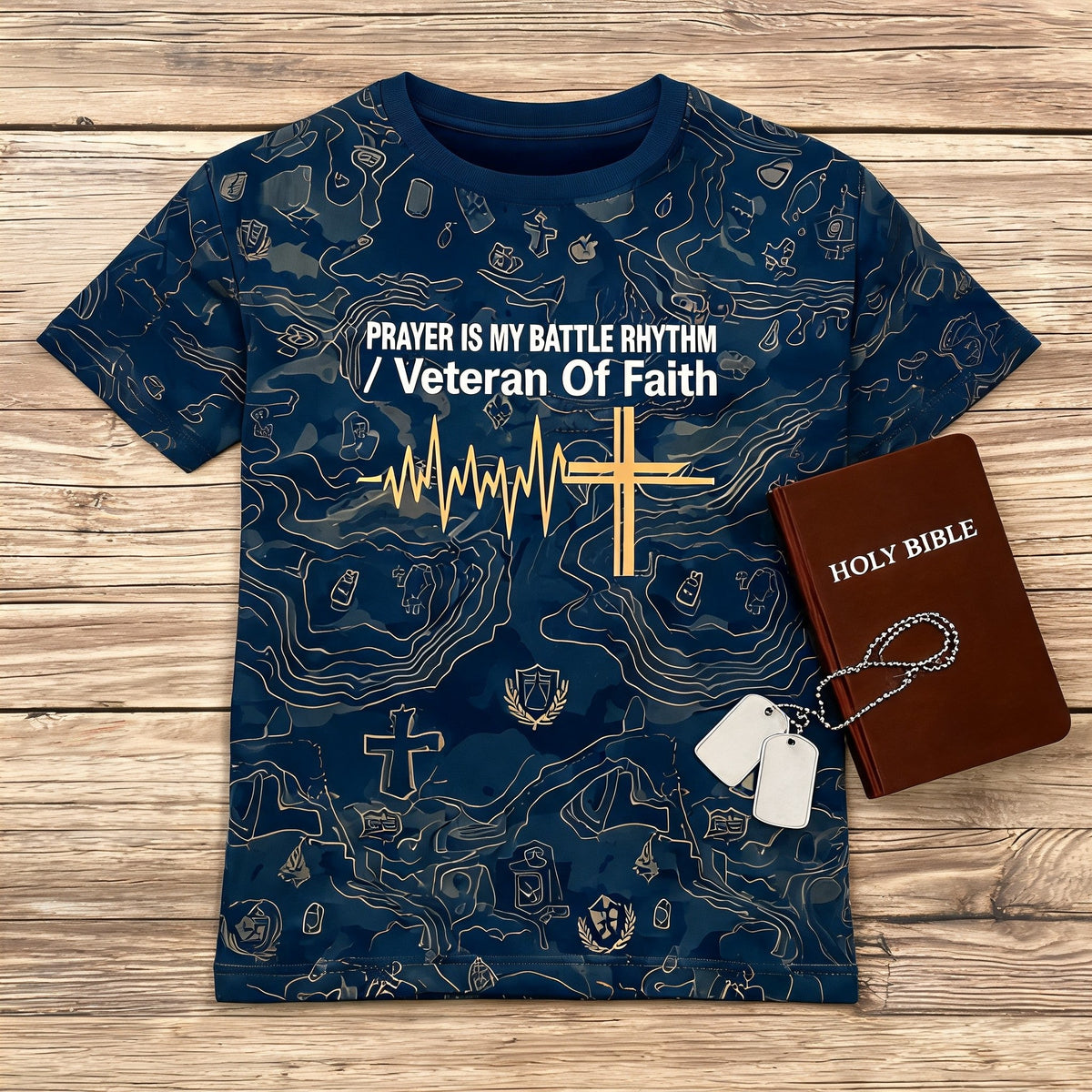Christian Shirt Brown - Prayer Is My Battle Rhythm Short Sleeve AOP Tee