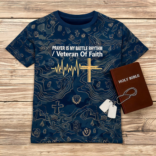 Christian Shirt Brown - Prayer Is My Battle Rhythm Short Sleeve AOP Tee