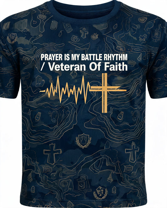 Christian Shirt Brown - Prayer Is My Battle Rhythm Short Sleeve AOP Tee