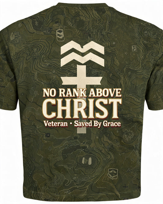 Mens Christian Shirts God Is Good - No Rank Above Christ Short Sleeve AOP Tee