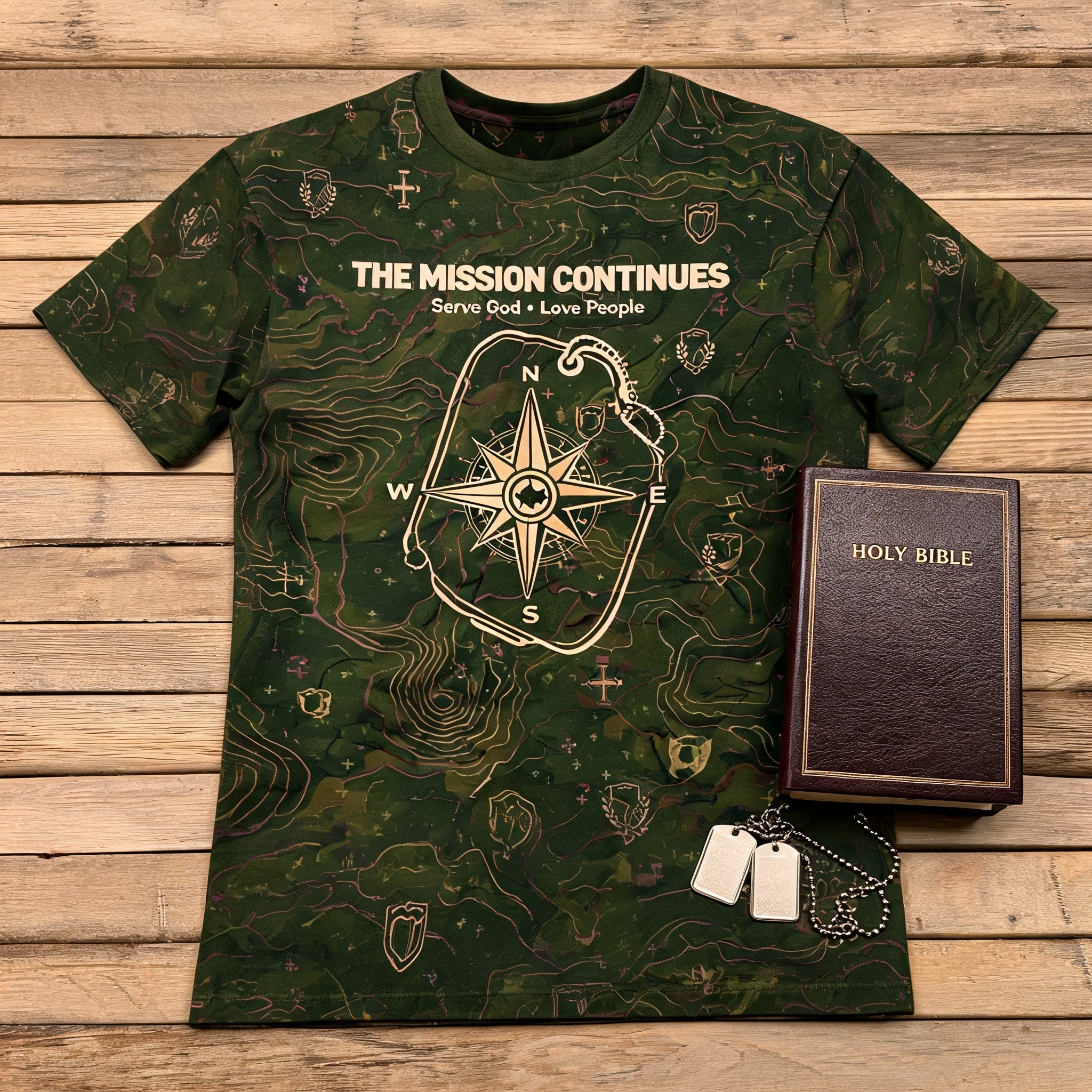 Christian Shirt Camo - The Mission Continues Short Sleeve AOP Tee