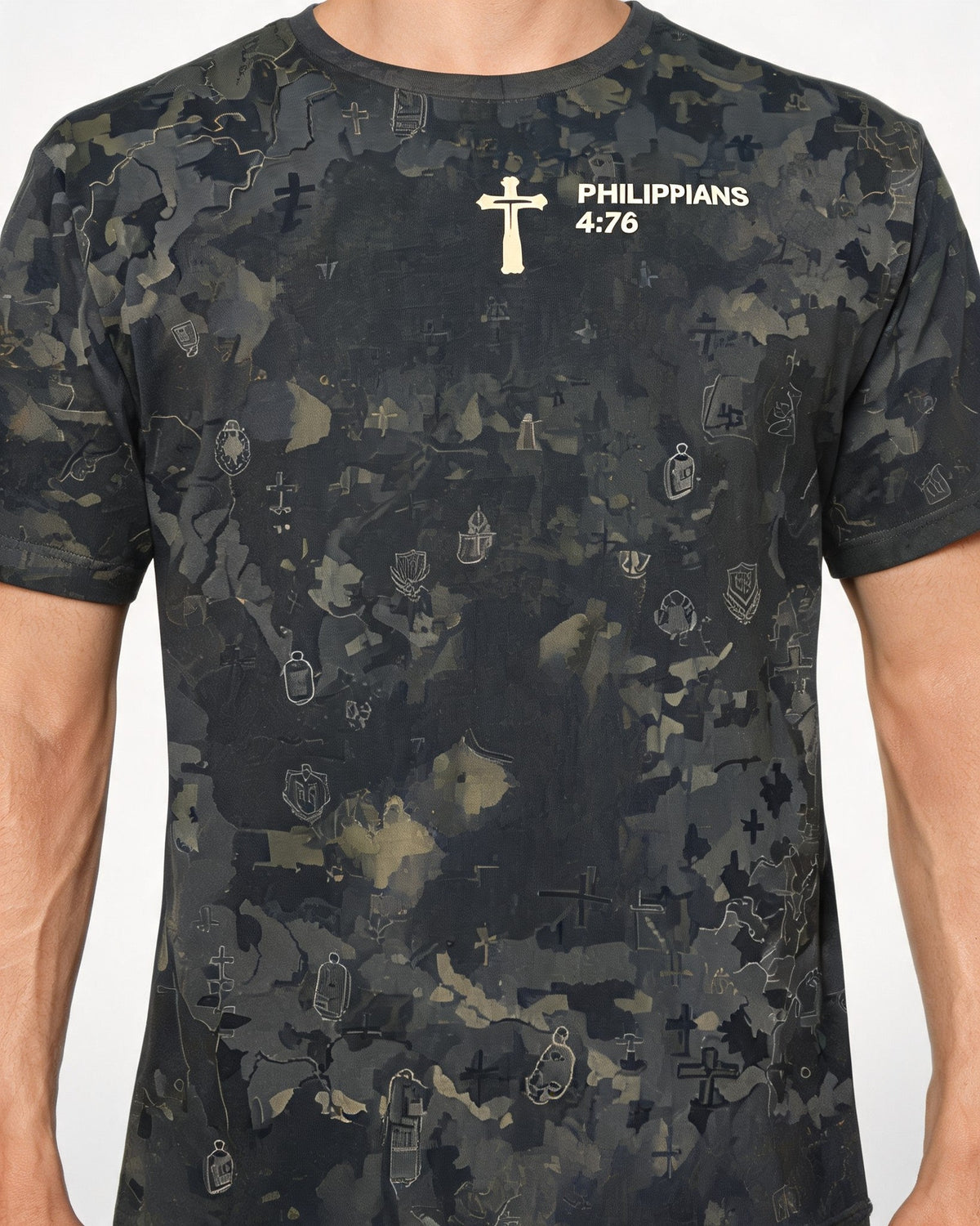 Christian Shirt Cross - Retired From Service Not From Prayer Short Sleeve AOP Tee