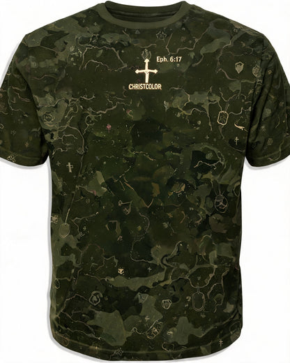 Christian Shirt Green - Sword Of The Spirit Veteran Short Sleeve AOP Tee